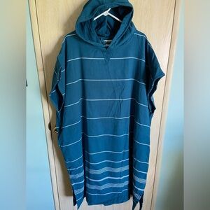 SANDCLOUD Classic Stripe Hooded Poncho Teal Blue NEW OS